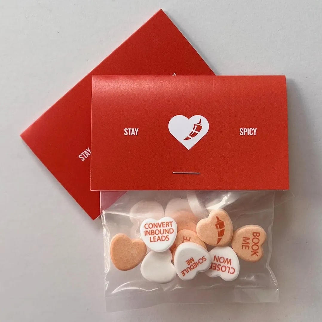 Candy Hearts Branded Bags - 8 Candies Per Bag (100 Bag Minimum)